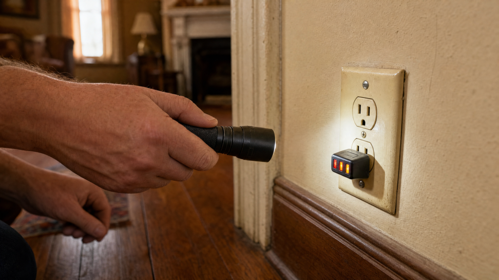 Ungrounded three-prong outlet in a 1950s Buena Park home